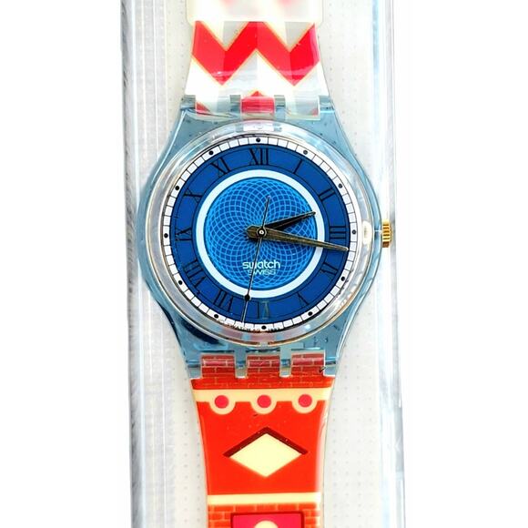 Swatch Watch Cathedral GN135 1994 Standard Gents Roman Numerals Transparent Blue - Picture 2 of 6